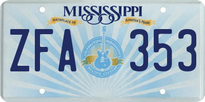 MS license plate ZFA353