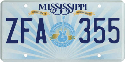 MS license plate ZFA355