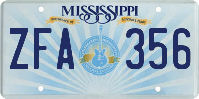 MS license plate ZFA356