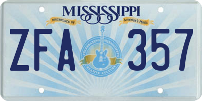 MS license plate ZFA357