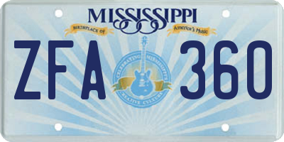 MS license plate ZFA360