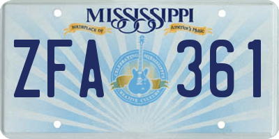 MS license plate ZFA361