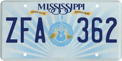 MS license plate ZFA362
