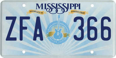 MS license plate ZFA366