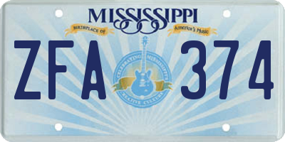 MS license plate ZFA374