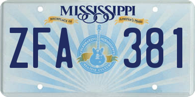 MS license plate ZFA381