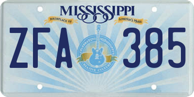 MS license plate ZFA385