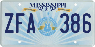 MS license plate ZFA386