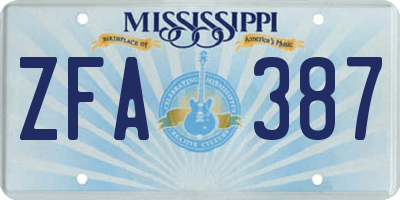 MS license plate ZFA387