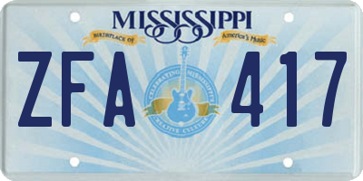 MS license plate ZFA417