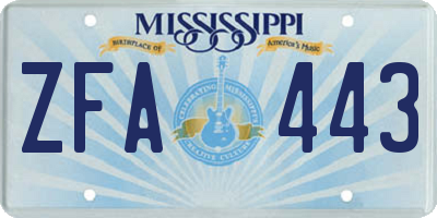 MS license plate ZFA443