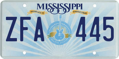 MS license plate ZFA445