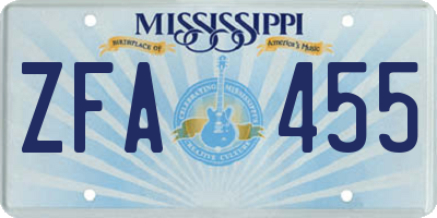 MS license plate ZFA455