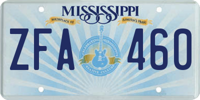 MS license plate ZFA460
