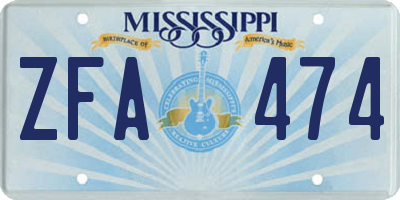 MS license plate ZFA474