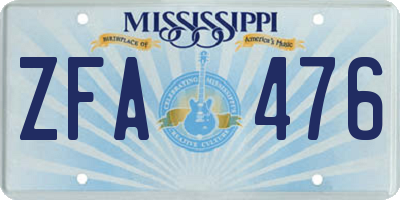MS license plate ZFA476