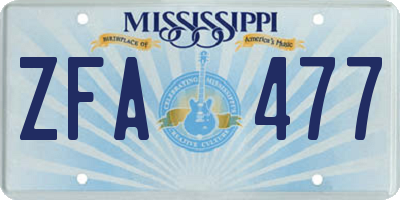 MS license plate ZFA477