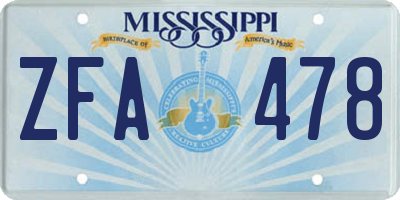 MS license plate ZFA478