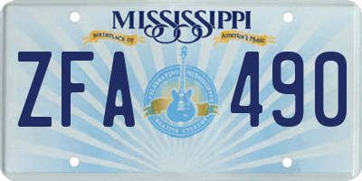 MS license plate ZFA490