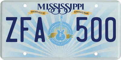 MS license plate ZFA500