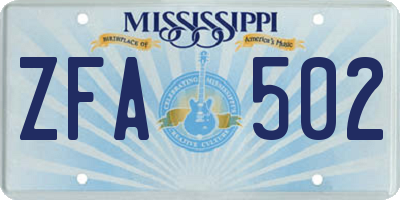 MS license plate ZFA502