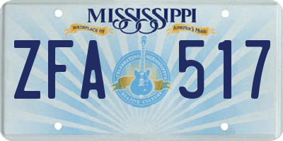 MS license plate ZFA517