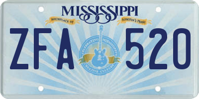 MS license plate ZFA520