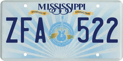 MS license plate ZFA522