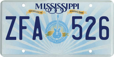 MS license plate ZFA526