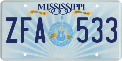 MS license plate ZFA533