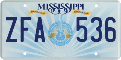 MS license plate ZFA536