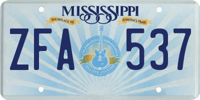 MS license plate ZFA537