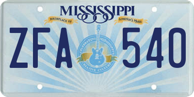 MS license plate ZFA540