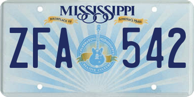 MS license plate ZFA542