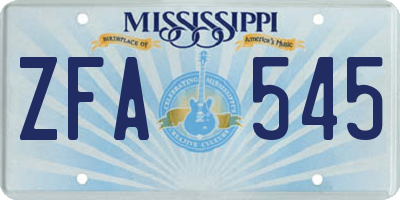 MS license plate ZFA545