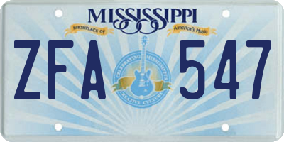 MS license plate ZFA547