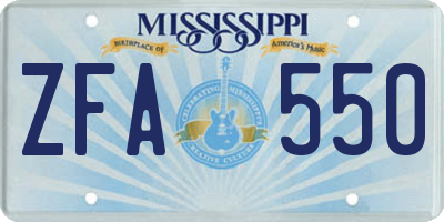MS license plate ZFA550