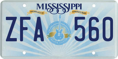 MS license plate ZFA560