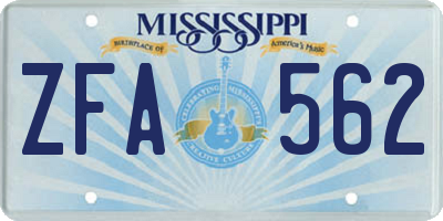 MS license plate ZFA562