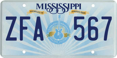 MS license plate ZFA567