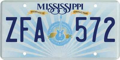 MS license plate ZFA572