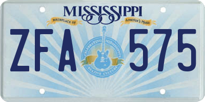 MS license plate ZFA575