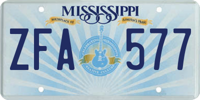 MS license plate ZFA577