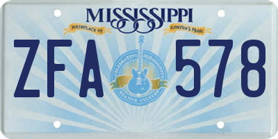 MS license plate ZFA578