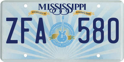 MS license plate ZFA580