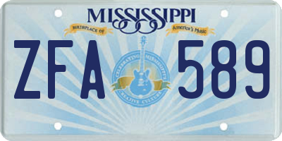 MS license plate ZFA589