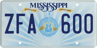 MS license plate ZFA600