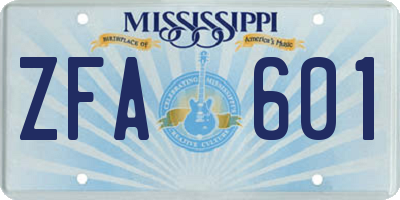 MS license plate ZFA601