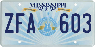 MS license plate ZFA603