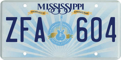 MS license plate ZFA604
